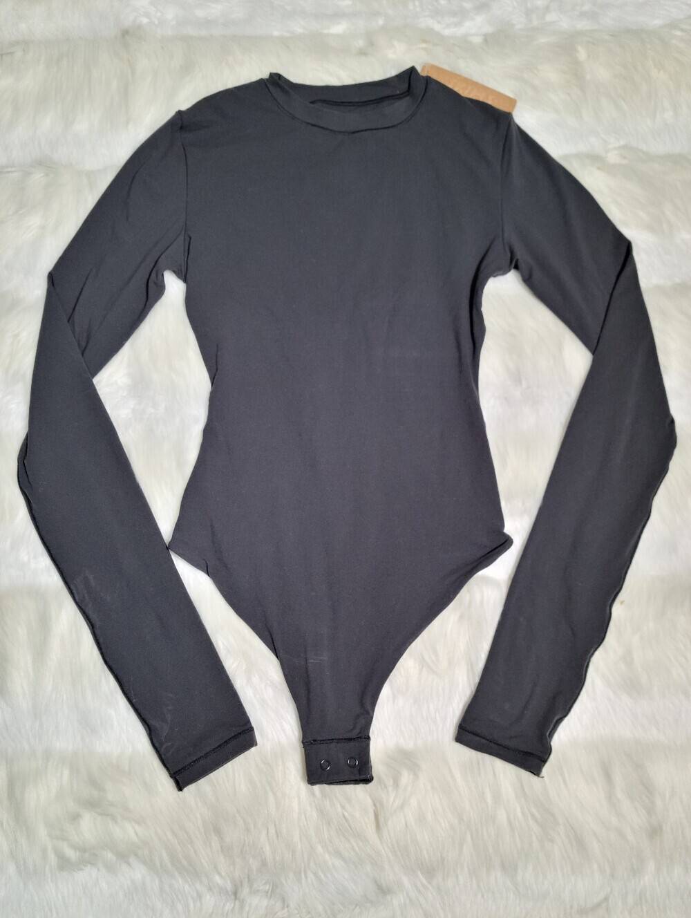 SKIMS Fits Everybody Long Sleeve Crew Neck Bodysuit Black Onyx Women XXS NEW